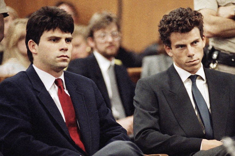 Lyle, left, and Erik Menendez sit in Beverly Hills Municipal Court in 1990.