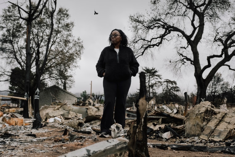 Jackie McDaniels, 67, at the site of her family members’ home