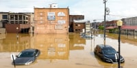 Water covers roadways following extreme flooding that has caused significant damage throughout the area on April 04, 2025 in Hopkinsville, Ky.