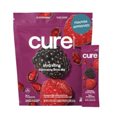 Cure Hydrating Plant Based Electrolyte Mix | Powder for Dehydration Relief | Made with Coconut Water | Non-GMO | No Added Sugar | FSA &amp; HSA | Vegan | Pouch of 14 Packets - Berry Pomegranate